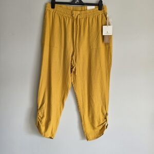 Harem Linen Pants Cropped High Waist Baggy Hippie Boho Yellow Sz 1X